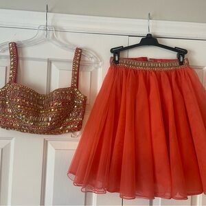 Sherri Hill Orange and Gold Prom Dress